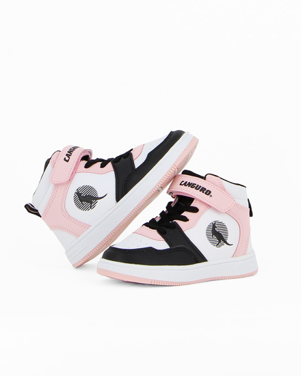 Immagine di CANGURO - Sneakers da bambina bianca e rosa con dettagli neri e strappo, numerata 24/29