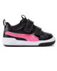 Immagine di PUMA MULTIFLEX GLITZ V INF - Sneakers da bambina nera e rosa con logo rosa glitter e strappo, numerata 20/27