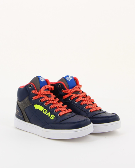 Immagine di GAS - Sneakers alta blu e arancione con inserti colorati zip laterale e lacci, numerata 30/35