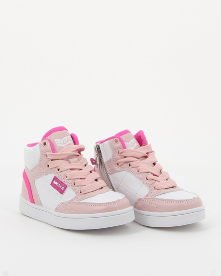 Immagine di GAS - Sneakers alta bianca e rosa con dettagli fucsia zip laterale e lacci, numerata 24/29