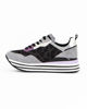 Immagine di MISS GLOBO -  Sneakers donna grigia con strass e comoda suola platform bianca a righe