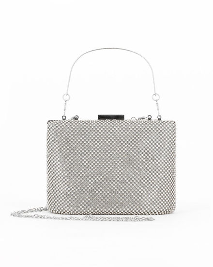 Immagine di DIVAS - Clutch argento con strass e manico in metallo