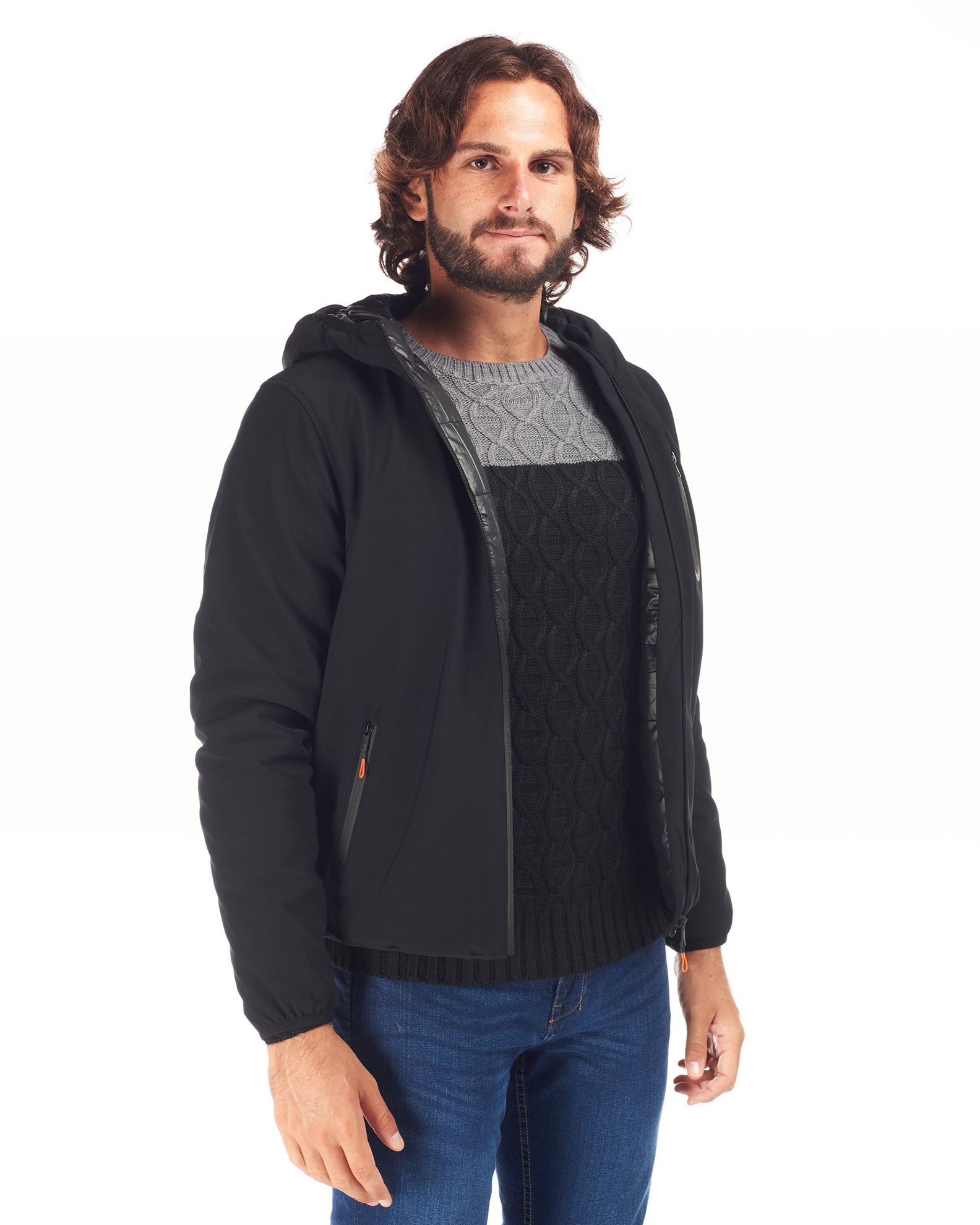 Balmain Giubbino nero con cappuccio e inserti in teddy BT2P20-Z1519 main image 0