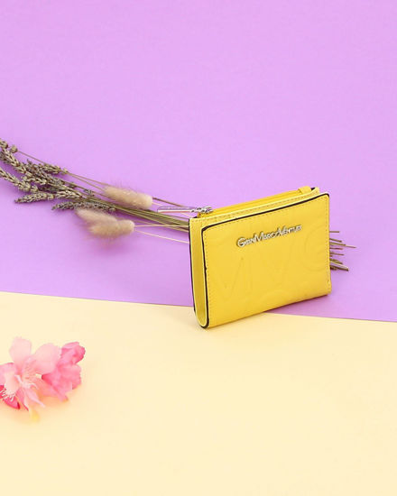 Immagine di Portafoglio donna giallo con stampa logo in rilievo, con portaspicci e porta carte - Gianmarco Venturi