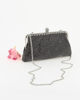 Immagine di DIVAS - Clutch nera con strass e chiusura a pomello, tracolla catenina removibile