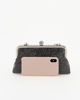 Immagine di DIVAS - Clutch nera con strass e chiusura a pomello, tracolla catenina removibile