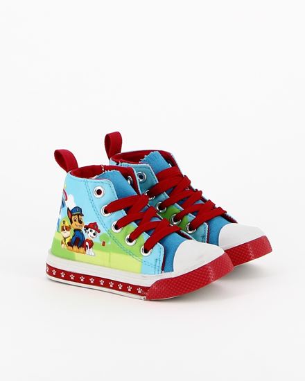 Immagine di PAW PATROL - Sneakers da bambino alta in tessuto rossa con luci e lacci, numerata 24/30