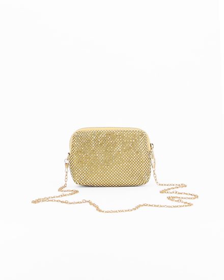 Immagine di DIVAS - Pochette oro con strass e catenina tracolla removibile