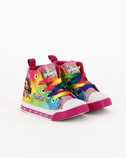 Immagine di DINSIEME - Sneakers in tessuto alta da bambina rosa con dettagli colorati e luci, numerata 24/30