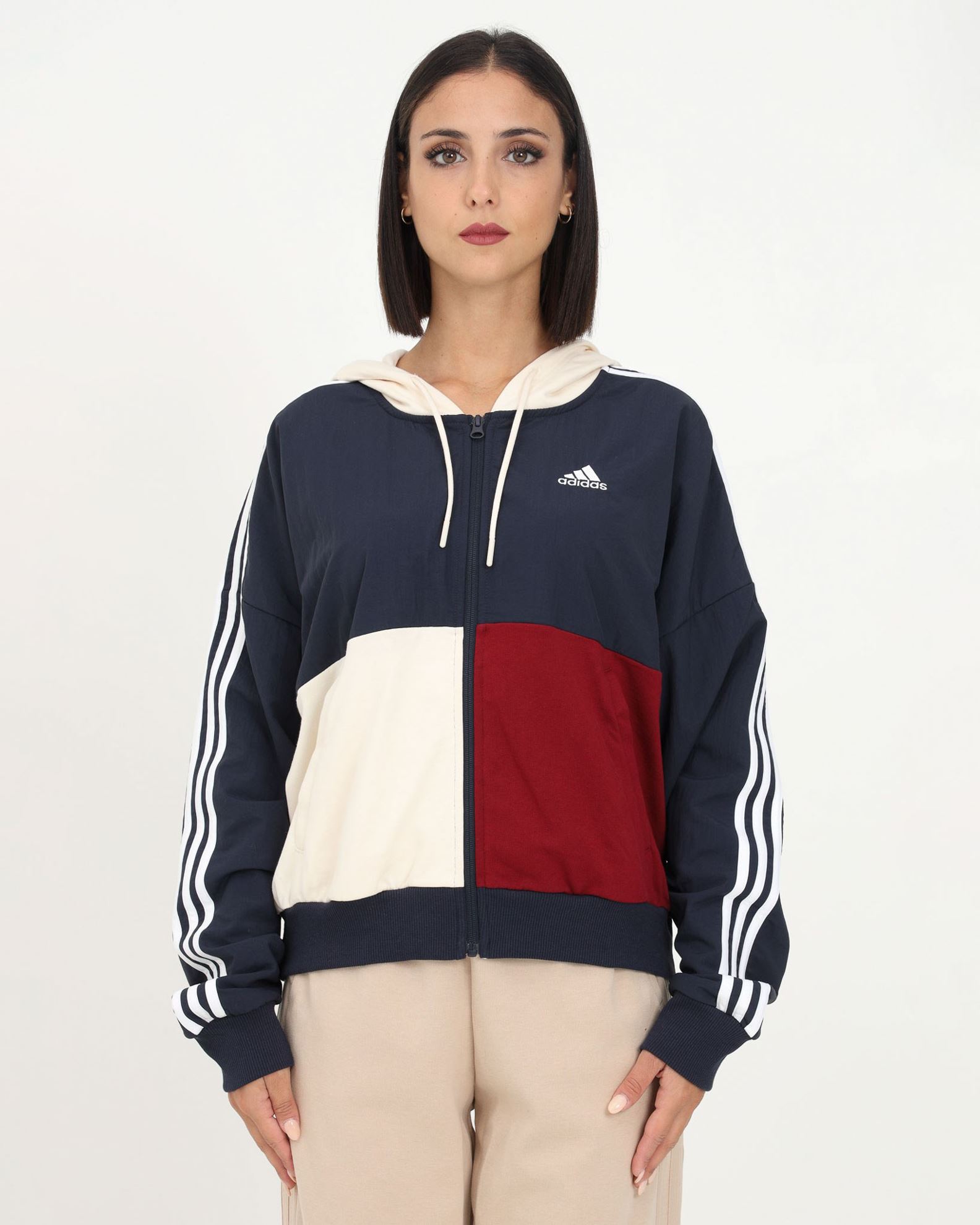 Felpa GCDS Essentials fullzip in nylon color block uomo