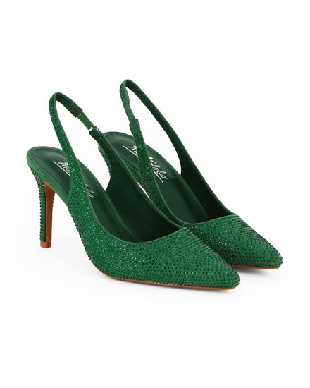 Immagine di MISS GLOBO - Décolleté slingback verde con strass e cinturino elasticizato, tacco 8cm