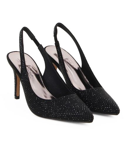 Immagine di MISS GLOBO - Décolleté slingback nera con strass e cinturino elasticizato, tacco 8cm