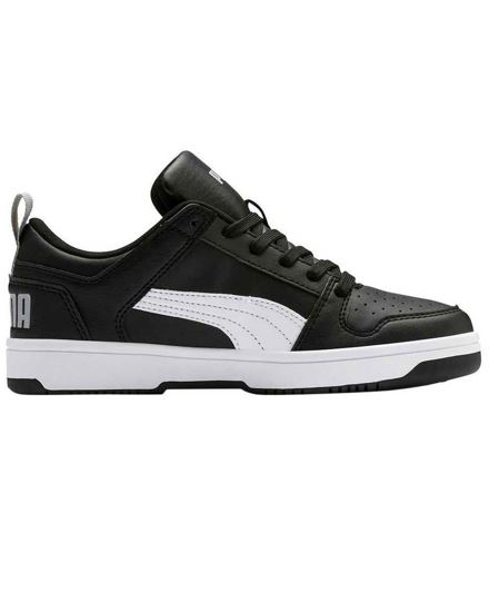 Immagine di PUMA - Sneakers nera e bianca con dettagli grigi e soletta in memory foam, numerata 36/39 - REBOUND LAYUP LO SL JR