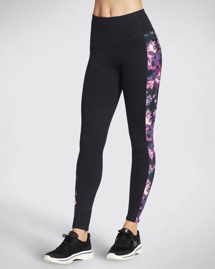 Immagine di SKECHERS - Leggins neri a vita alta con banda laterale floreale