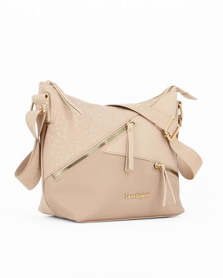 Immagine di LAURA BIAGIOTTI - Borsa nude con zip oblique e tracolla regolabile
