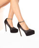 Immagine di MISS GLOBO - Pumps raso nero con doppio plateau e strass su cinturino, tacco 15cm