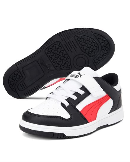 Immagine di PUMA - Sneakers da bambino bianca e nera con dettagli rossi e soletta in memory foam, numerata 28/35 - REBOUND LAYUP LO SL V PS