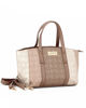 Immagine di LANCETTI - Borsa due manici loggata beige a fasce verticali con tracolla removibile