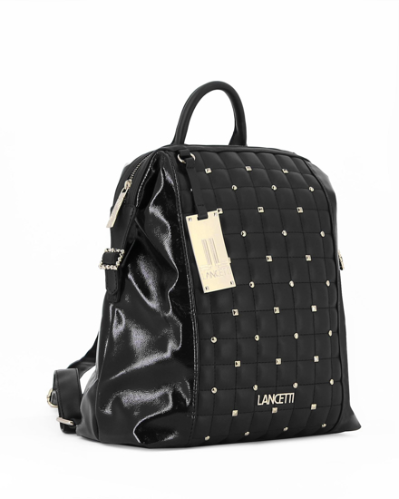 Immagine di LANCETTI - Zaino nero trapuntato con borchie oro e fibbie laterali