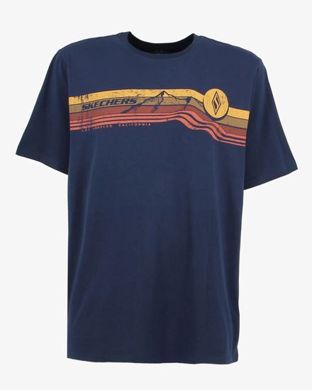 Immagine di SKECHERS - T-shirt girocollo da uomo blu e arancione in cotone