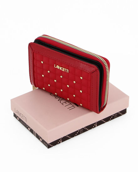 Immagine di Portafoglio donna rosso con borchie frontali, portaspicci e portacarte - LANCETTI