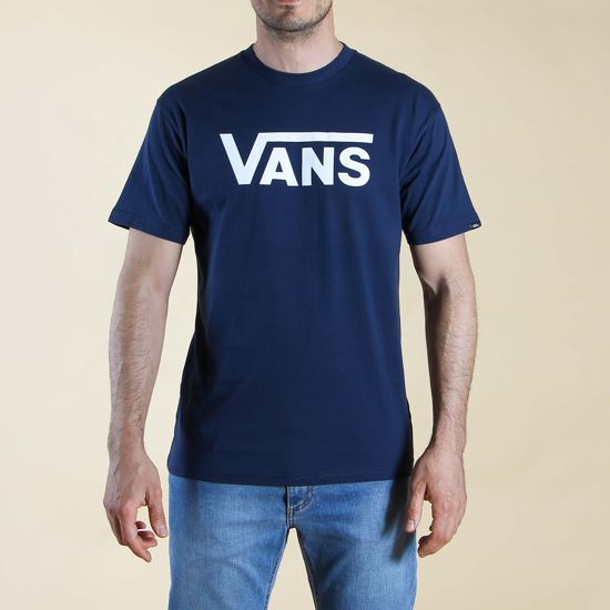 Immagine di VANS - T shirt girocollo da uomo blu con logo bianco