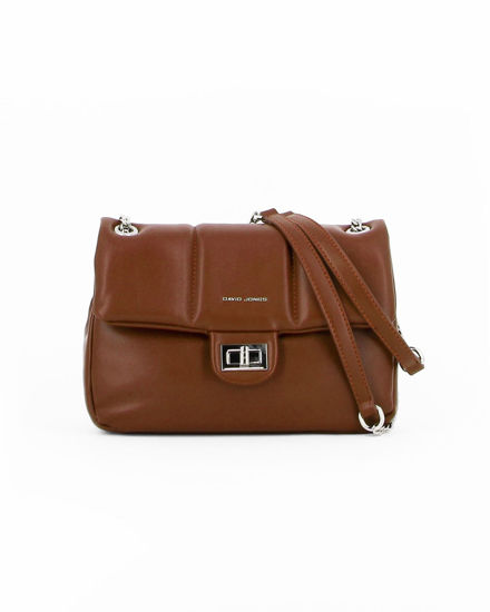 Immagine di DAVID JONES - Borsa marrone a tracolla catena con patta e chiusura girello , tre scomparti interni