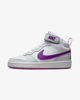 Immagine di NIKE - Sneakers alta bianca e argento in VERA PELLEcon dettagli viola, numerata 36/40 - COURT BOROUGH MID 2 GS