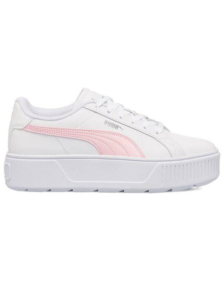 Immagine di PUMA - Sneakers bianca e rosa in VERA PELLE con dettagli argento e suola alta, numerata 36/39 - KARMEN L JR