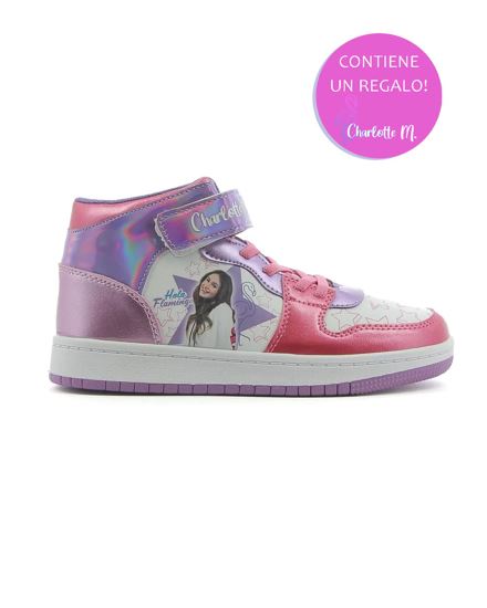 Immagine di CHARLOTTEM - Sneakers alta da bambina viola e bianca con dettagli metallizzati e strappo, numerata 27/34