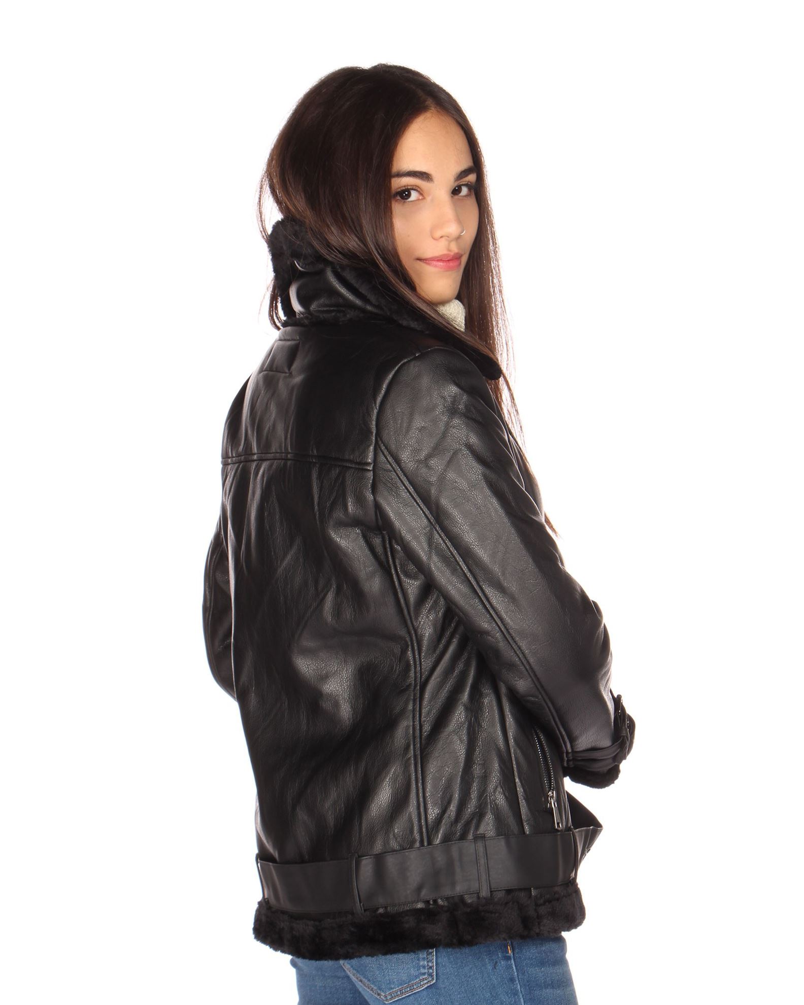 Yes Zee giubbino in ecopelle con inserti in tessuto Ottoman nero