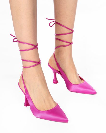 Immagine di MISS GLOBO - Slingback raso fuxia  lace up con sottopiede in VERA PELLE - tacco 9 cm