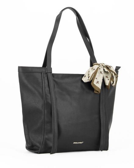 Immagine di DAVID JONES - Borsa shopping nera con tasca posteriore e foulard sui manici removibile