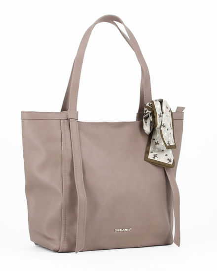Immagine di DAVID JONES - Borsa shopping taupe con tasca posteriore e foulard sui manici removibile