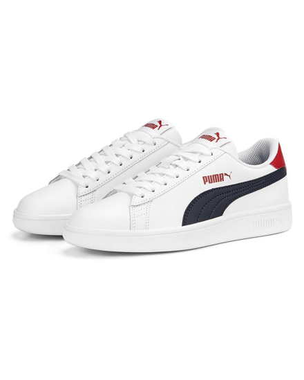 Immagine di PUMA - Sneakers bianca e blu in VERA PELLE con dettagli rossi, numerata 36/39 - SMASH V2 L JR
