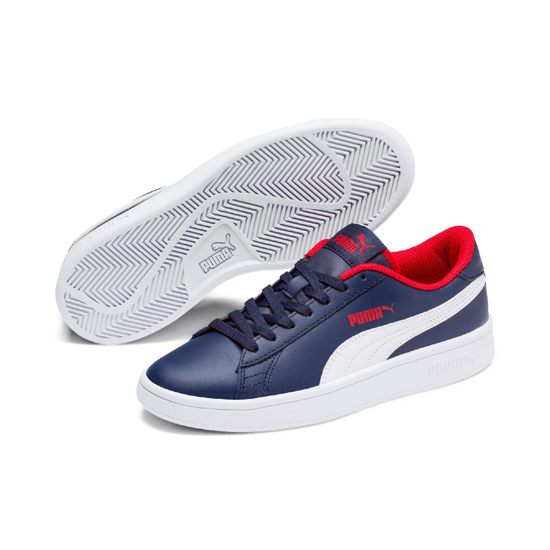 Immagine di PUMA - Sneakers blu e bianca in VERA PELLE con dettagli rossi, numerata 36/39 - SMASH V2 L JR