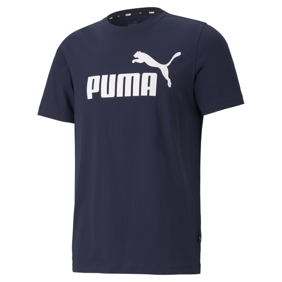 Immagine di PUMA - T shirt girocollo da uomo blu in cotone con logo bianco