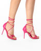 Immagine di MISS GLOBO - Sandalo fuxia lace-up multifasce con nodo e sottopiede in VERA PELLE, tacco 9,5CM