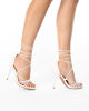 Immagine di MISS GLOBO - Sandalo bianco lace-up multifasce con nodo e sottopiede in VERA PELLE, tacco 9,5CM