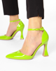 Immagine di MISS GLOBO - Décolleté punta tallone verde con sottopiede in VERA PELLE e cinturino alla caviglia, tacco 9CM