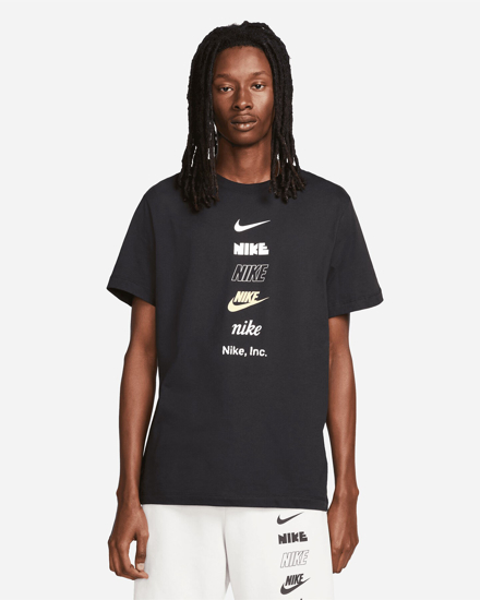 Immagine di NIKE - T shirt girocollo da uomo nera in cotone con dettagli bianchi e oro