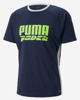 Immagine di PUMA - T shirt da padel uomo blu e bianca in tessuto traspirante con logo giallo fluo
