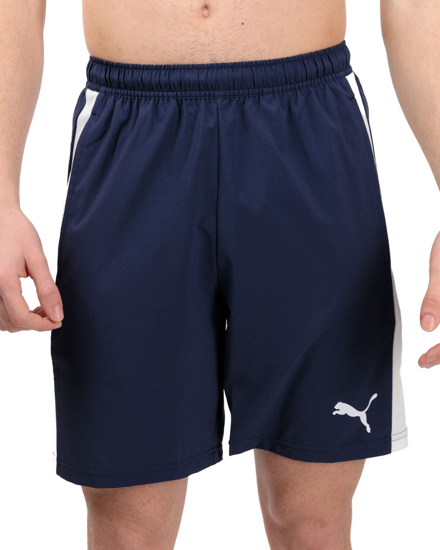 Immagine di PUMA - Pantaloncini da padel uomo blu in tessuto traspirante con logo bianco