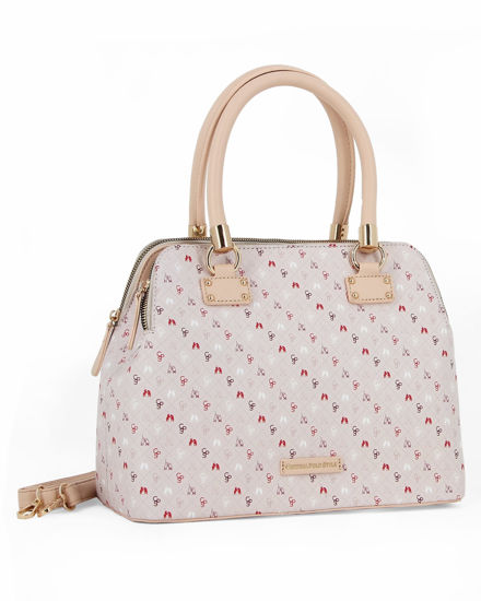 Immagine di CORTINA POLO STYLE - Bauletto due manici beige e arancio loggata con tre scomparti principali e tracolla removibile