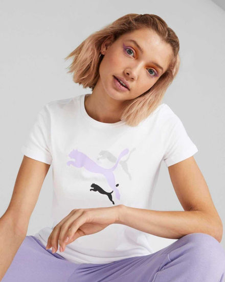 Immagine di PUMA - T shirt bianca in cotone con logo lilla e nero