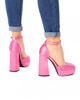 Immagine di TULIPANO - Pumps in raso rosa con doppio plateau e strass  - tacco 12 cm