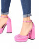 Immagine di TULIPANO - Pumps in raso rosa con doppio plateau e strass  - tacco 12 cm