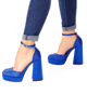 Immagine di TULIPANO - Pumps in raso blu con doppio plateau e strass  - tacco 12 cm