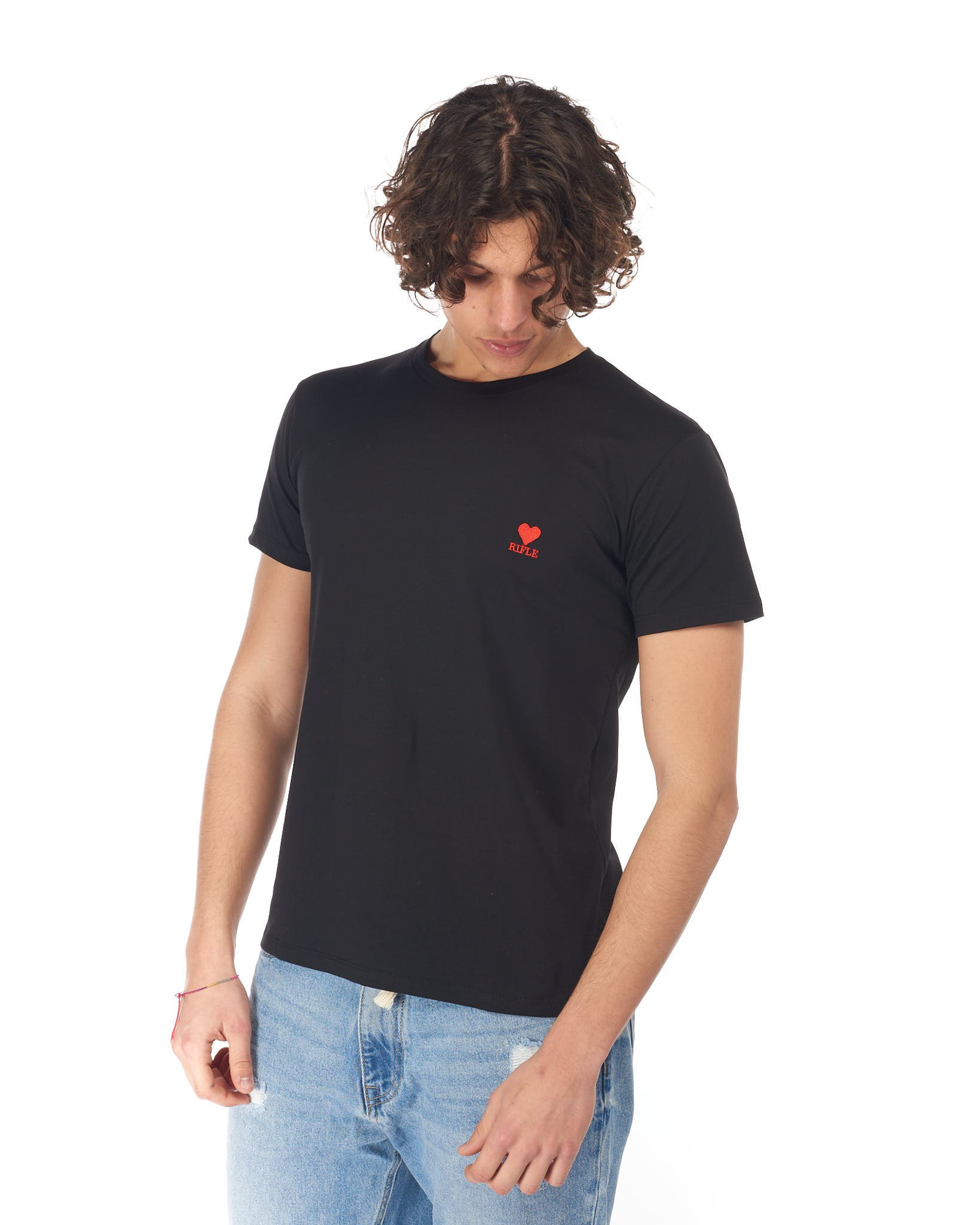 Blauer T-shirt uomo manica corta in cotone nero