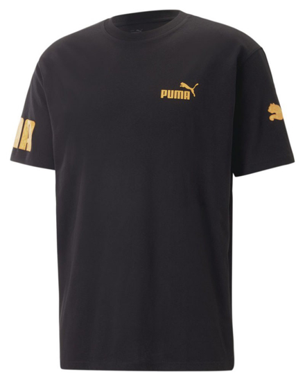 Immagine di PUMA - T shirt girocollo da uomo nera con logo oro relaxed fit